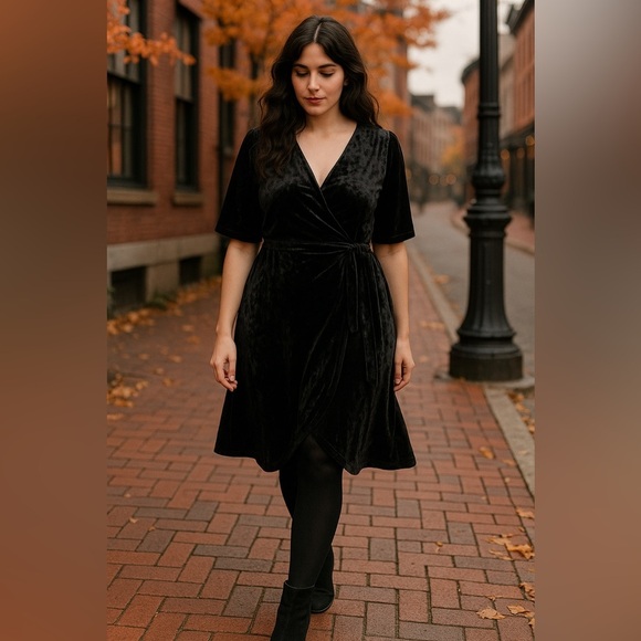 Kiyonna 0X Black Burnout Velvet Wrap Dress L/XL Witchy Whimsigoth Goth Halloween - Picture 7 of 13